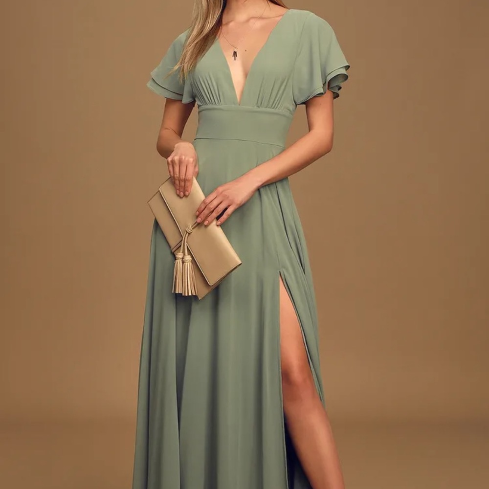 Promise of Love Sage Brush Flutter Sleeve maxi dress